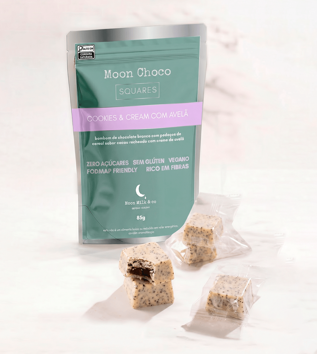 Moon Choco Squares - Cookies & Cream com Avelã